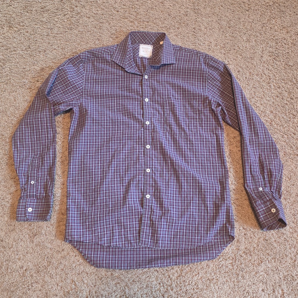 Billy Reid Mens Plaid Button Down Shirt Standard Cut Burgundy Grey Blue Size M
